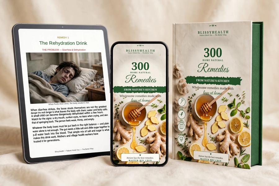 Three views of the book 300 Home Natural Remedies — breadth across everyday needs